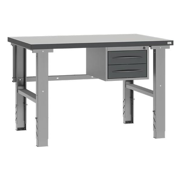 Fileb&aelig;nk med gr&aring; laminat bordplade med 2 skuffer 1200x800mm