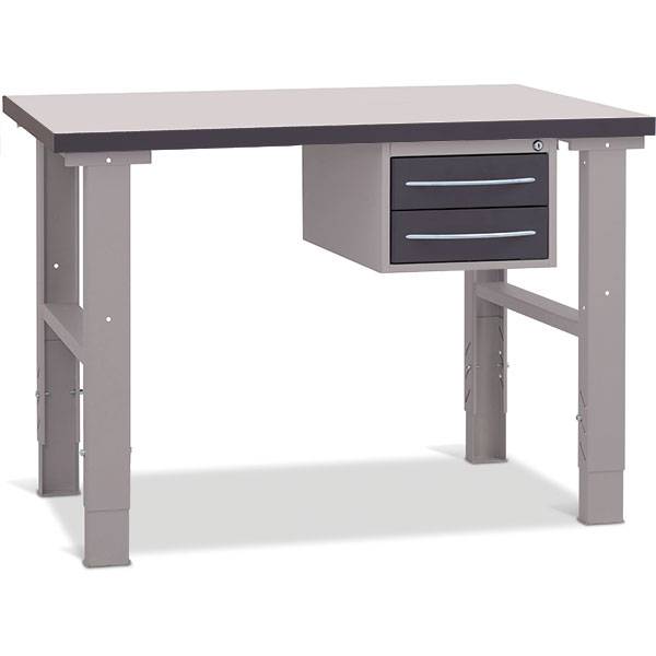 Fileb&aelig;nk med gr&aring; laminat bordplade med 2 skuffer 1200x800mm
