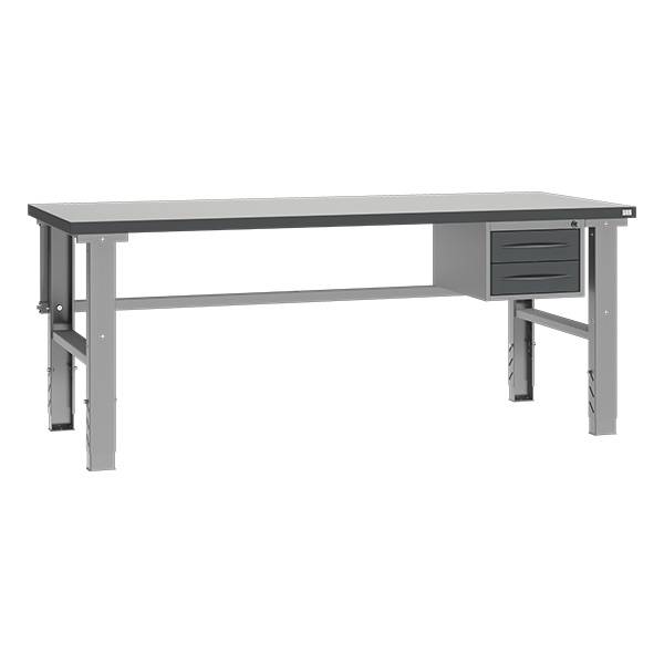 Fileb&aelig;nk med gr&aring; laminat bordplade med 2 skuffer 2000x800mm