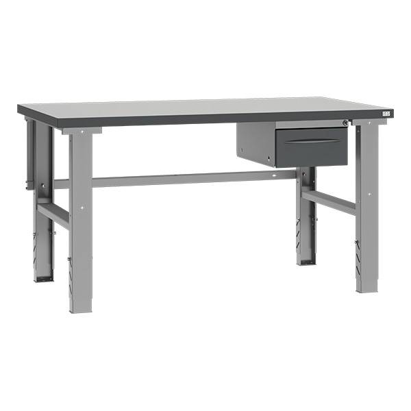 Fileb&aelig;nk med gr&aring; laminat bordplade med 1 skuffe 1500x800mm