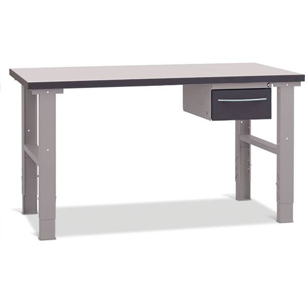 Fileb&aelig;nk med gr&aring; laminat bordplade med 1 skuffe 1500x800mm