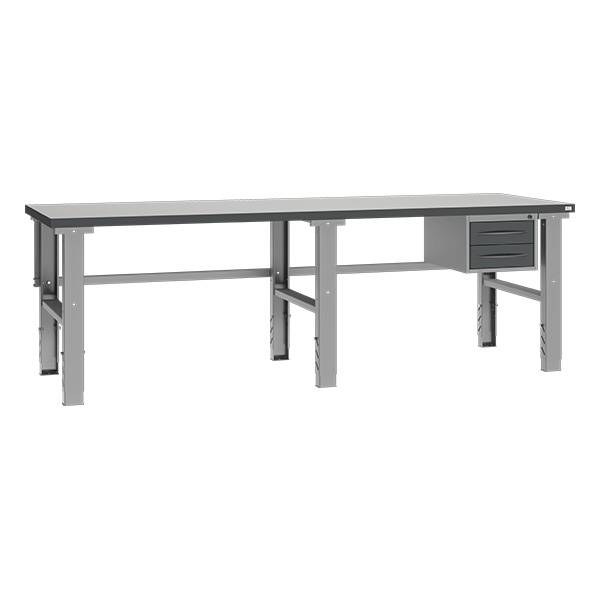Fileb&aelig;nk med gr&aring; laminat bordplade med 2 skuffer 2500x800mm