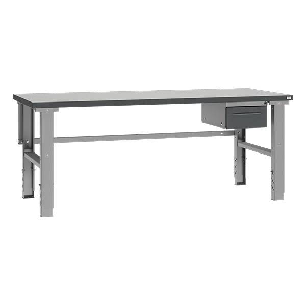Fileb&aelig;nk med gr&aring; laminat bordplade med 1 skuffe 2000x800mm