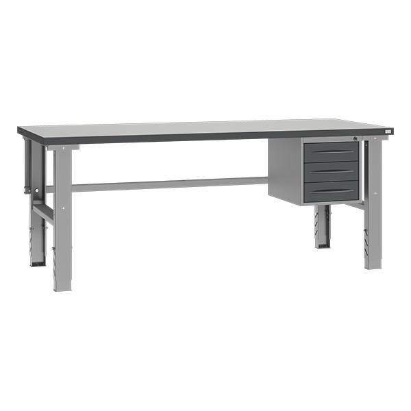 Fileb&aelig;nk med gr&aring; laminat bordplade med 3 skuffer 2000x800mm