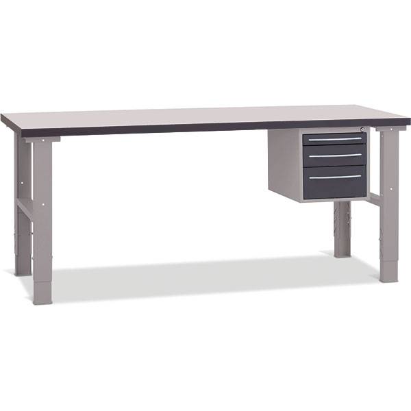 Fileb&aelig;nk med gr&aring; laminat bordplade med 3 skuffer 2000x800mm