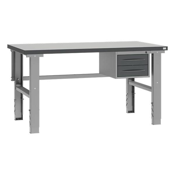 Fileb&aelig;nk med gr&aring; laminat bordplade med 2 skuffer 1500x800mm