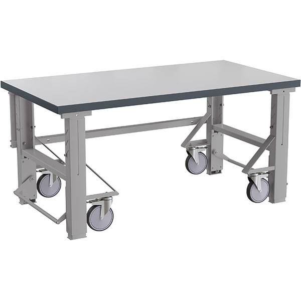 Filebænk Dallas med grå laminat bordplade og hjul 2000x800mm