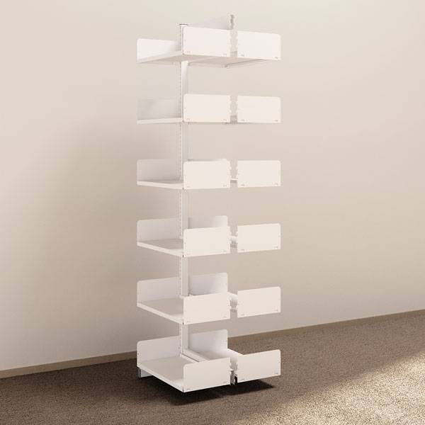 Kontorreol i stål til gulv 2200x600x300mm hvid tosidig påbygningssektion 