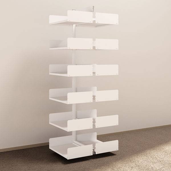 Kontorreol i st&aring;l til gulv 2200x600x400mm hvid tosidig p&aring;bygningssektion 