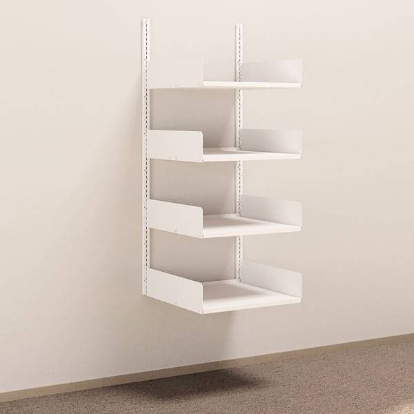 Kontorreol i stål til væg 1500x600x600mm hvid grundsektion