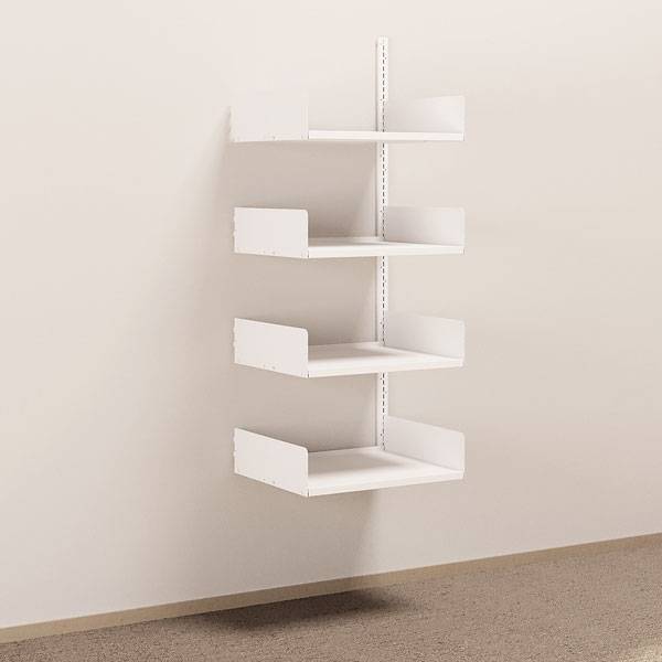 Kontorreol i st&aring;l til v&aelig;g 1500x600x500mm hvid p&aring;bygningssektion