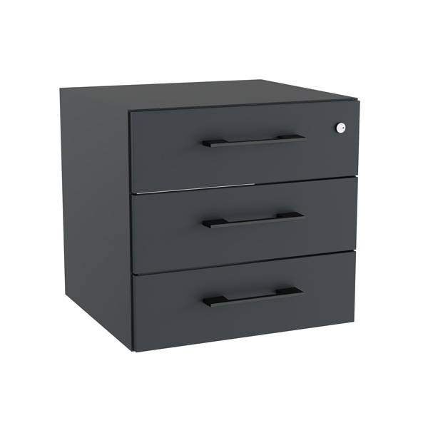 Office skuffesektion med l&aring;s i antracit med sorte h&aring;ndtag 