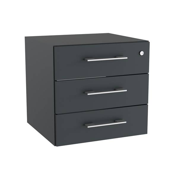 Office skuffesektion med lås i antracit med alugrå håndtag 