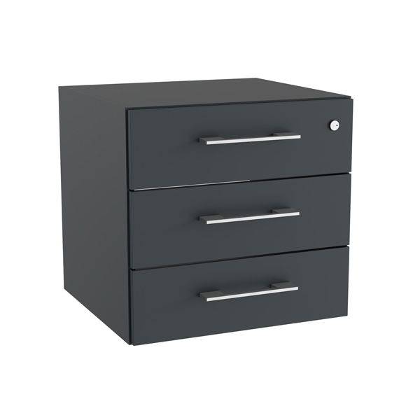 Office skuffesektion med l&aring;s i antracit med alugr&aring; h&aring;ndtag 