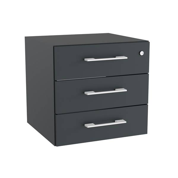 Office skuffesektion med l&aring;s i antracit med hvide h&aring;ndtag 