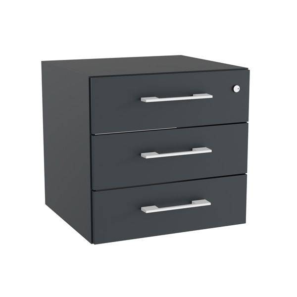 Office skuffesektion med l&aring;s i antracit med hvide h&aring;ndtag 