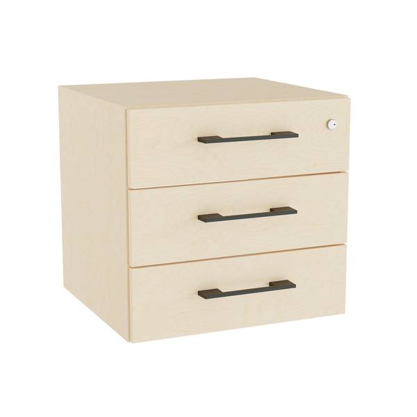 Office skuffesektion med l&aring;s i birk med sorte h&aring;ndtag 