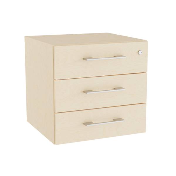 Office skuffesektion med lås i birk med alugrå håndtag 