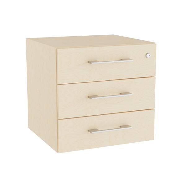 Office skuffesektion med l&aring;s i birk med alugr&aring; h&aring;ndtag 