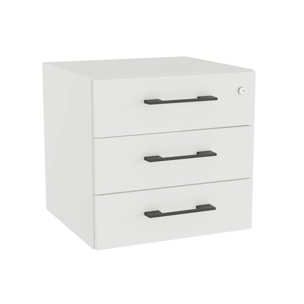 Office skuffesektion med l&aring;s i hvid med sorte h&aring;ndtag 