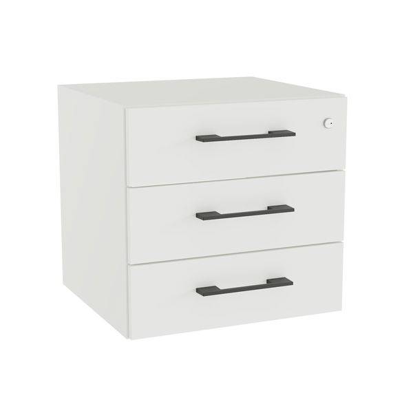 Office skuffesektion med l&aring;s i hvid med sorte h&aring;ndtag 