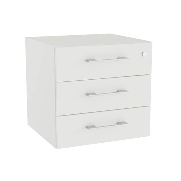 Office skuffesektion med l&aring;s i hvid med alugr&aring; h&aring;ndtag 