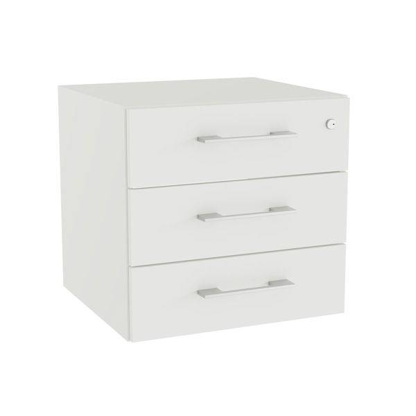 Office skuffesektion med l&aring;s i hvid med alugr&aring; h&aring;ndtag 