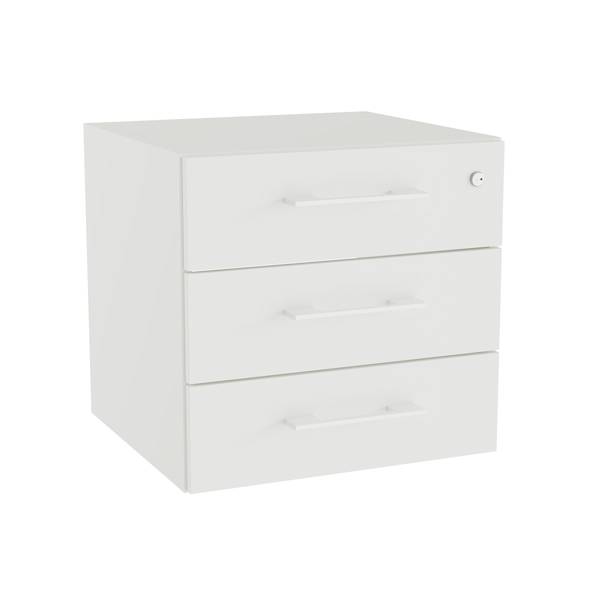 Office skuffesektion med l&aring;s i hvid med hvide h&aring;ndtag 