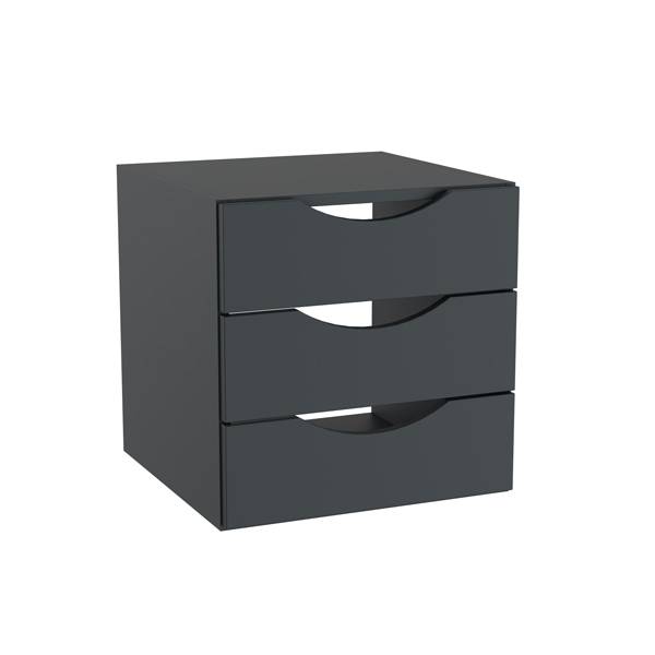 Office skuffesektion med 3 skuffer i antracit med &aring;bne h&aring;ndtag 