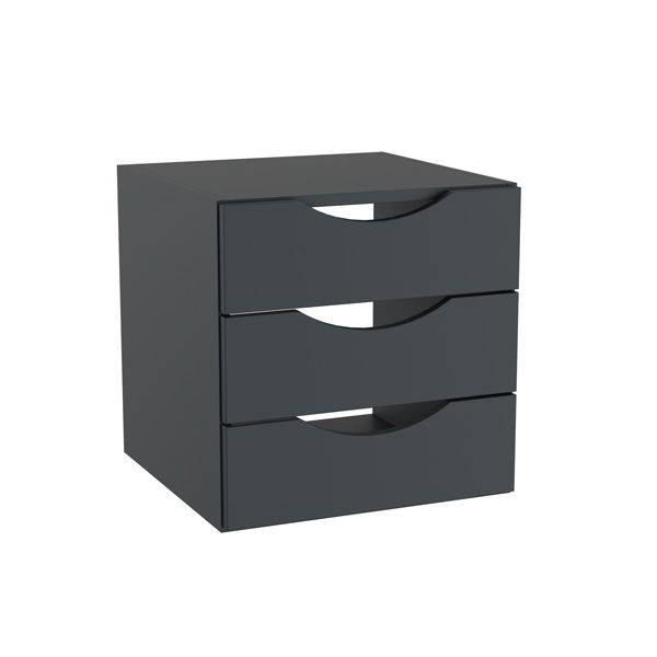 Office skuffesektion med 3 skuffer i antracit med &aring;bne h&aring;ndtag 