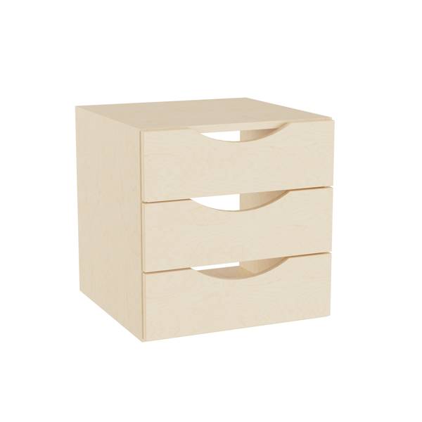 Office skuffesektion med 3 skuffer i birk med &aring;bne h&aring;ndtag 