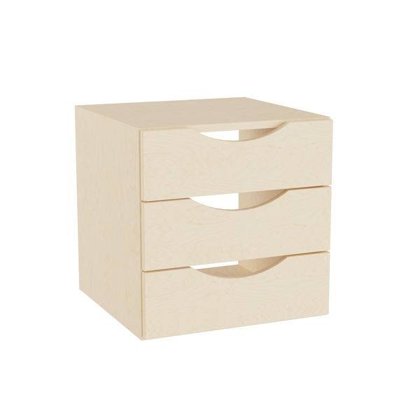 Office skuffesektion med 3 skuffer i birk med &aring;bne h&aring;ndtag 