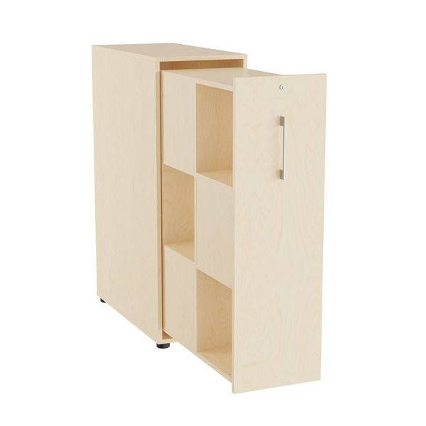 Office Towerskab 120x40cm med seks rum birk med alugr&aring;t greb