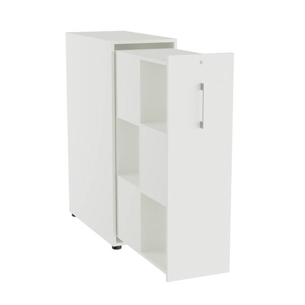 Office Towerskab 120x40cm med seks rum hvid med alugr&aring;t greb