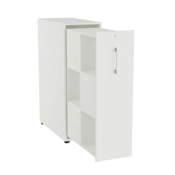 Office Towerskab 120x40cm med seks rum hvid med alugr&aring;t greb