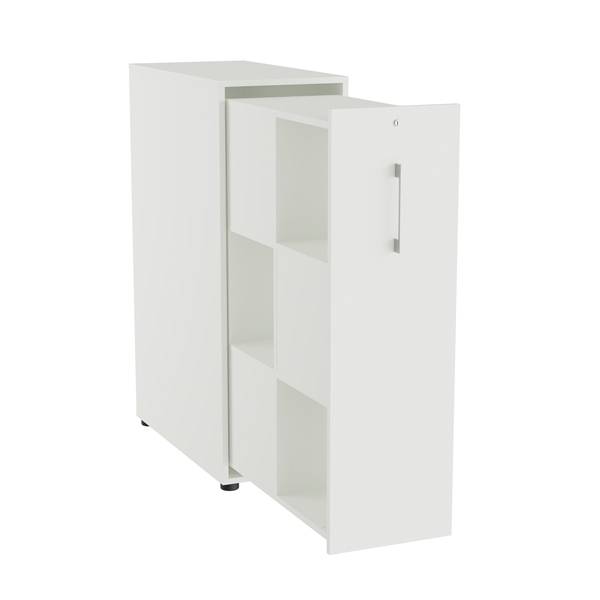 Office Towerskab 120x40cm med seks rum hvid med alugr&aring;t greb