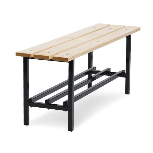 Garderobebænk fritstående med skohylde 1100mm lakeret fyr