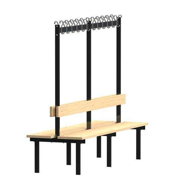 Garderobestativ 2-sidet med b&aelig;nk 2000mm i ask laminat