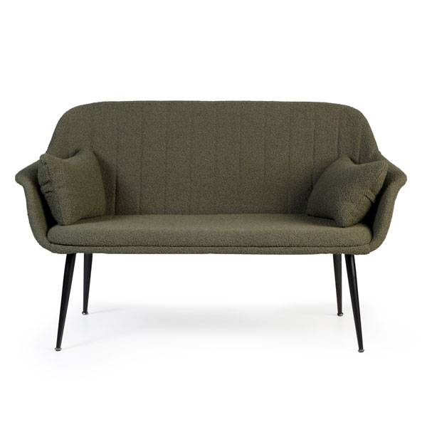 Amicus lounge sofa i gr&oslash;nt stof med hynder og sorte st&aring;lben