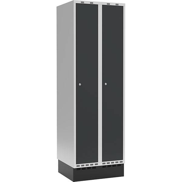 Garderobeskab med cylinderl&aring;s og sokkel 2x300mm antracit
