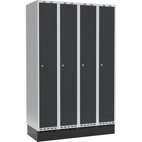 Garderobeskab med cylinderl&aring;s og sokkel 4x300mm antracit