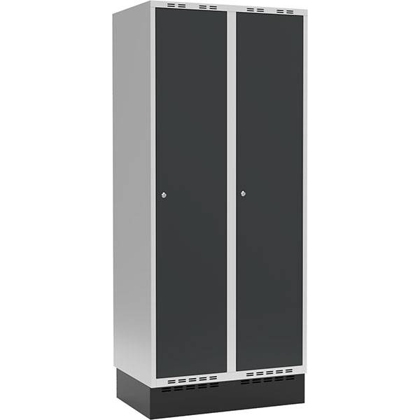 Garderobeskab 2x400mm med sokkel, 1 rum i h&oslash;jden med antracit d&oslash;re og cylinderl&aring;se