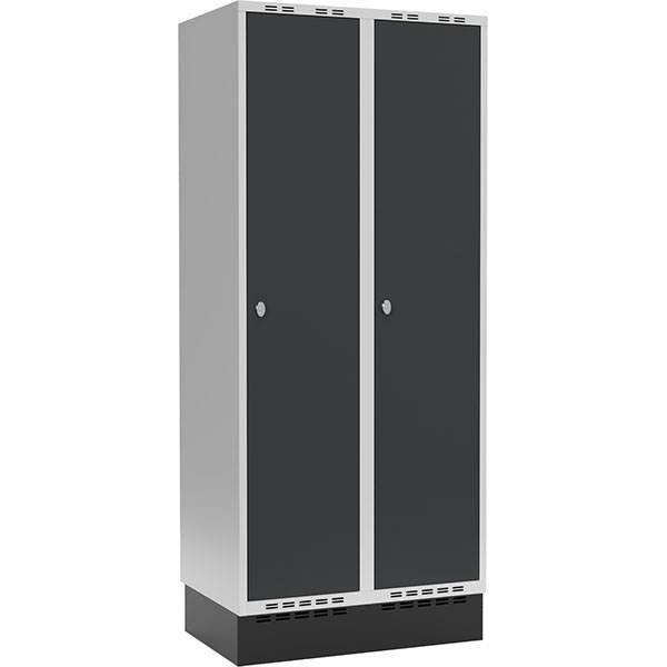 Garderobeskab 2x400mm med sokkel, 1 rum i h&oslash;jden med antracit d&oslash;re og greb til h&aelig;ngel&aring;se