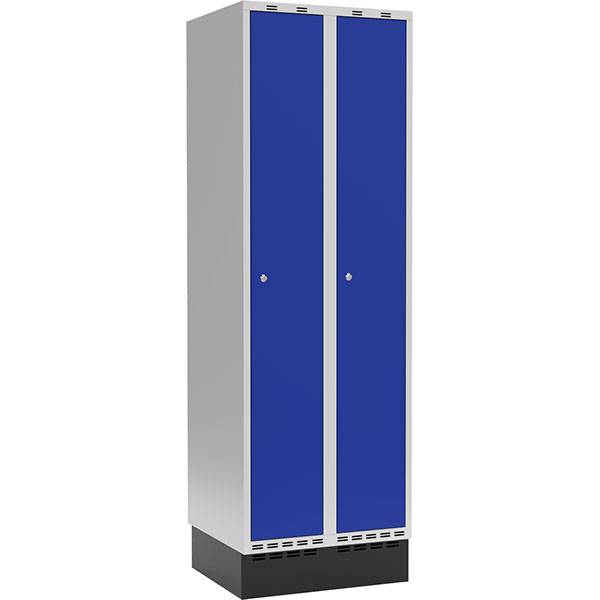 Garderobeskab med cylinderlås og sokkel 2x300mm blå