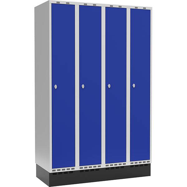 Garderobeskab med h&aelig;ngel&aring;s og sokkel 4x300mm bl&aring;