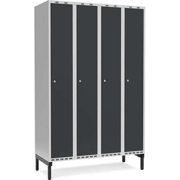 Garderobeskab med cylinderlås og benramme 4x300mm antracit