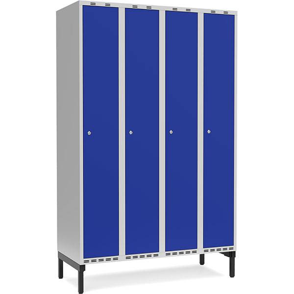 Garderobeskab med cylinderlås og benramme 4x300mm blå