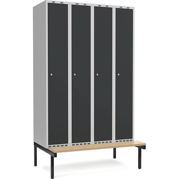 Garderobeskab med cylinderlås og siddebænk 4x300mm antracit