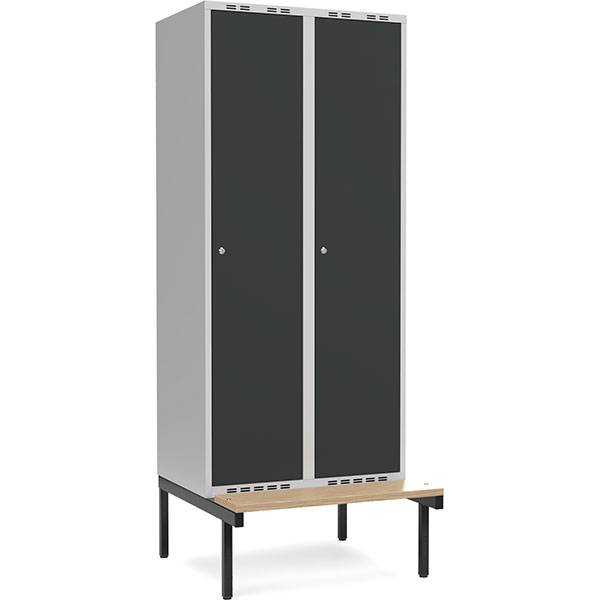 Garderobeskab 2x400mm med siddeb&aelig;nk, 1 rum i h&oslash;jden med antracit d&oslash;re og cylinderl&aring;se