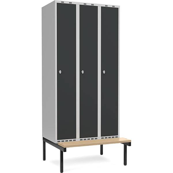 Garderobeskab med hængelås og siddebænk 3x300mm antracit